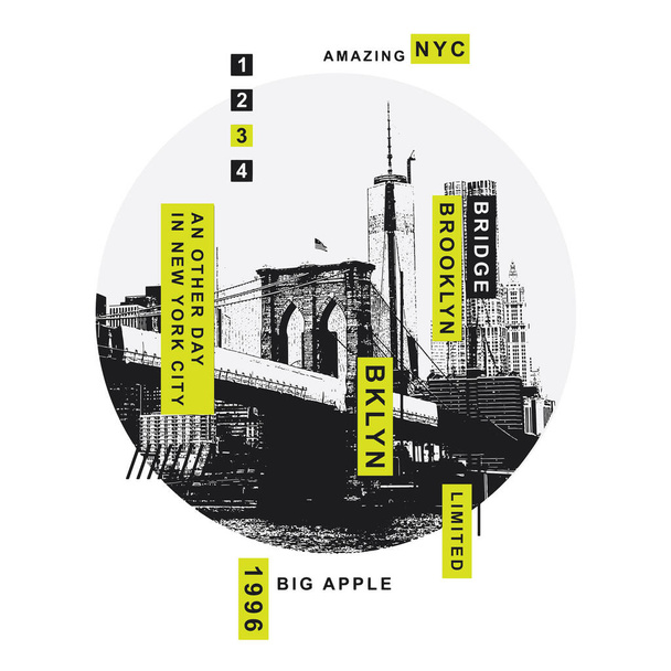 stijlvolle banner met Brooklyn brug, New York stad, vector illustratie - Vector, afbeelding