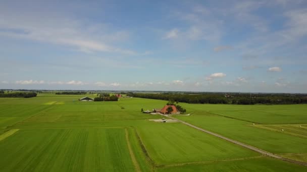 Krajobraz lotniczy z gospodarstwa rolnego w okolicach Laaksum we Friesland Holandia - Materiał filmowy, wideo
