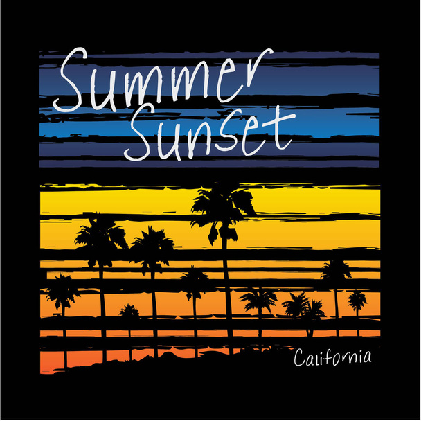κομψό πανό με καλοκαιρινό ηλιοβασίλεμα Καλιφόρνια επιγραφή, διανυσματική απεικόνιση - Διάνυσμα, εικόνα