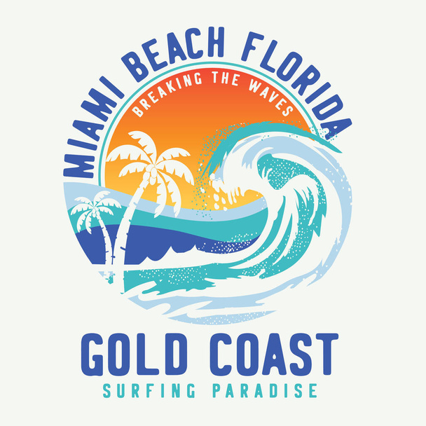 elegante banner de surf de playa miami, ilustración de vectores
 - Vector, Imagen