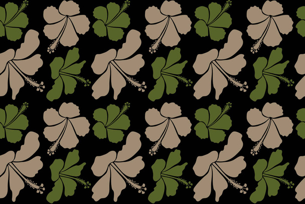 Saumaton malli Havaijin Aloha paita saumaton muotoilu beige ja vihreät värit mustalla pohjalla. - Valokuva, kuva