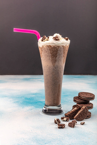 Homemade Cookies and Cream Milkshake in a Tall Glass. - Photo, Image