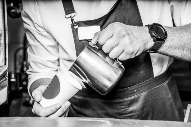 Coffee at the coffee shop, barista food background - 写真・画像