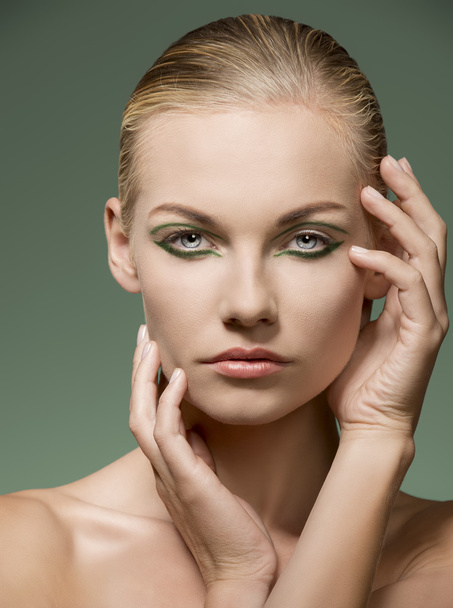 charming beauty girl with green make-up - Photo, Image
