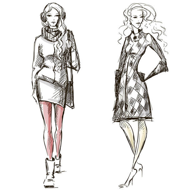 Fashion illustration winter style sketch - Vector, Image