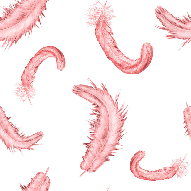 Decorative seamless pattern with beautiful feathers. Art trendy print drawn with crayons. - Foto, Imagem