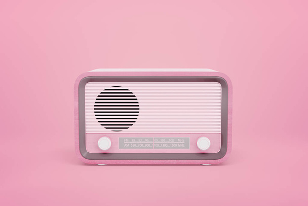 3d rendering of retro pink and white radio standing on pink background. - Фото, зображення