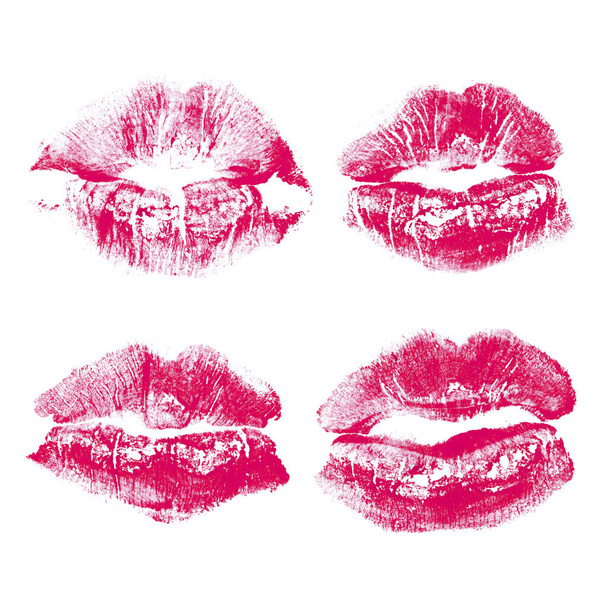 Set of imprint kiss pink lips isolated on white background - Photo, Image