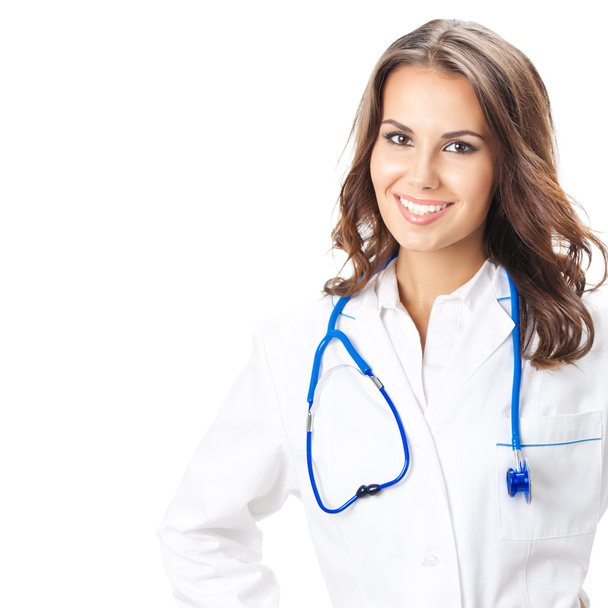 Happy smiling female doctor, over white - Foto, immagini