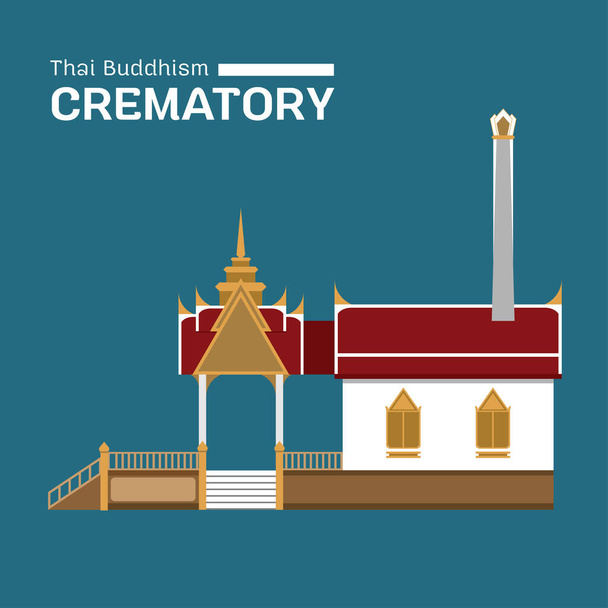 Thai Buddhism crematory building within temple. Burned with liquid gas combustion and flow out by tall chimney. - Vector, Image