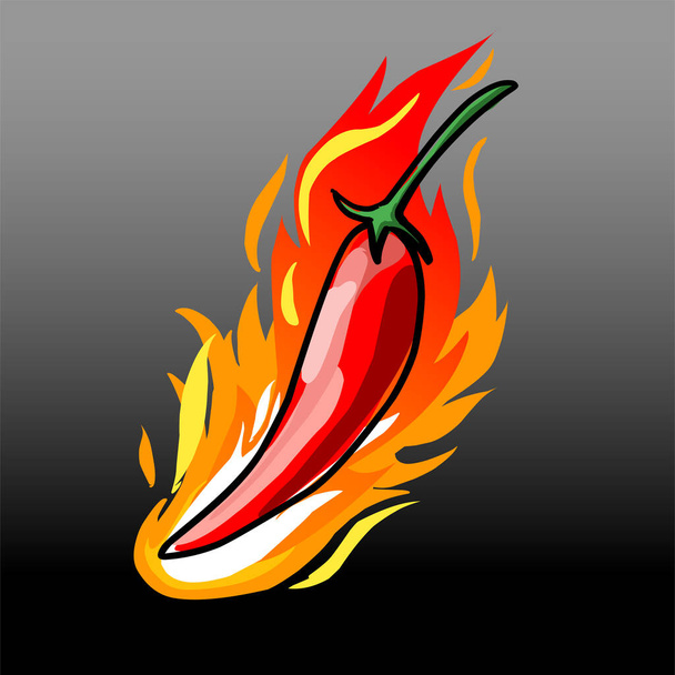 Chili pepper burn with flame, hot and spicy - Vector, Image