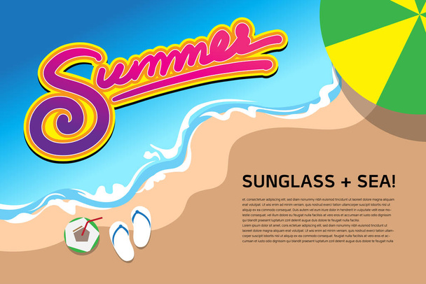 Summer custom text with sea and beach - Vector, Image