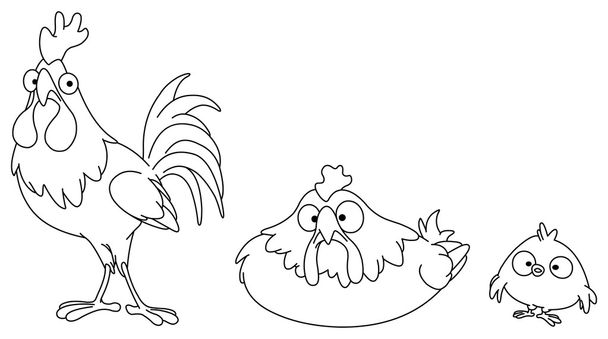 Familia de pollo delineada
 - Vector, Imagen