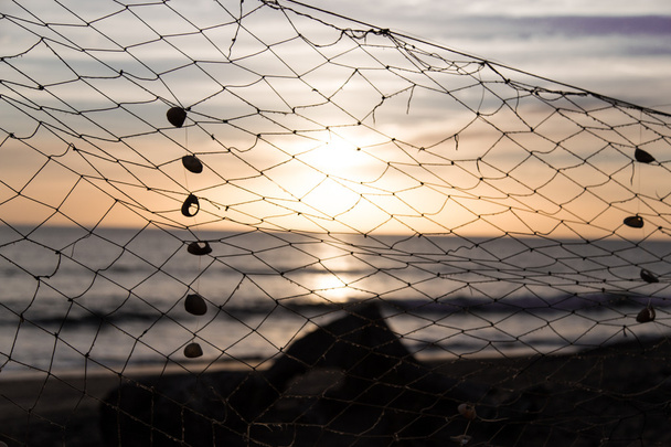 Kalastusverkko rannalla auringonpaisteessa
 - Valokuva, kuva
