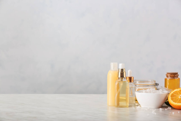 Natural cosmetics with ingredients on table - Valokuva, kuva