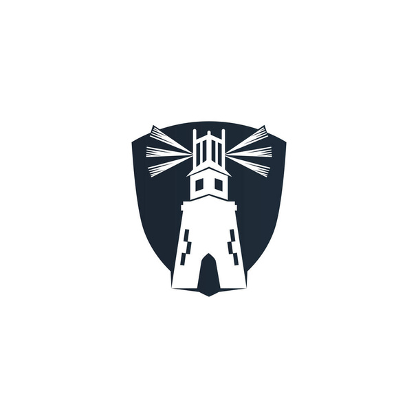 Дизайн векторного логотипа маяка и щита. Иллюстрация векторного шаблона логотипа маяка
. - Вектор,изображение