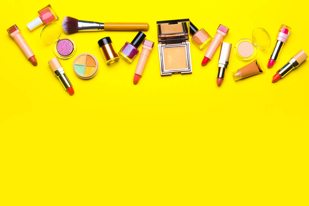 Set of decorative cosmetics on color background - Photo, Image