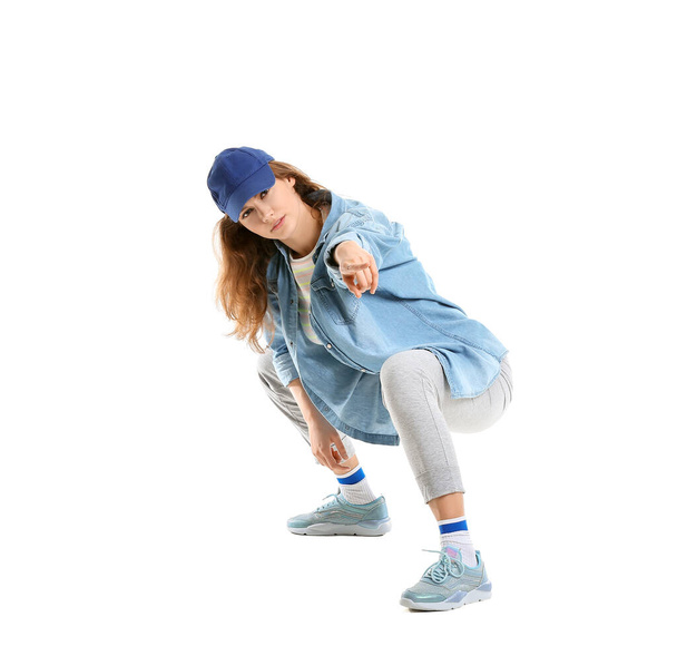 Beautiful female hip-hop dancer isolated on white - Foto, afbeelding