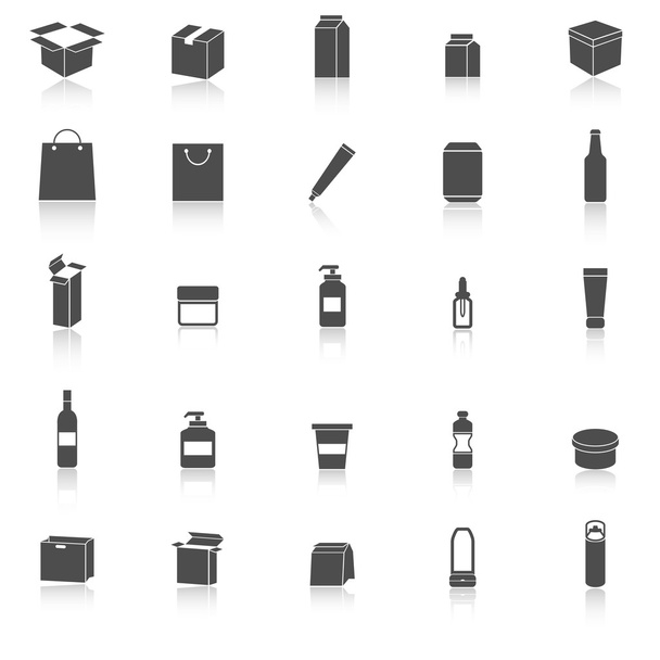 Packaging icons with reflect on white background - Vector, Image