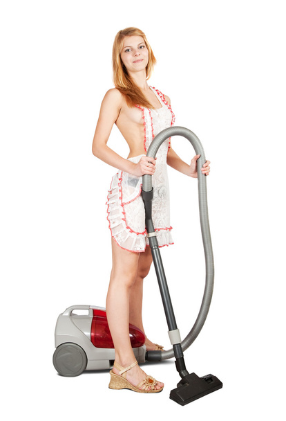 Girl in with vacuum cleaner - Φωτογραφία, εικόνα