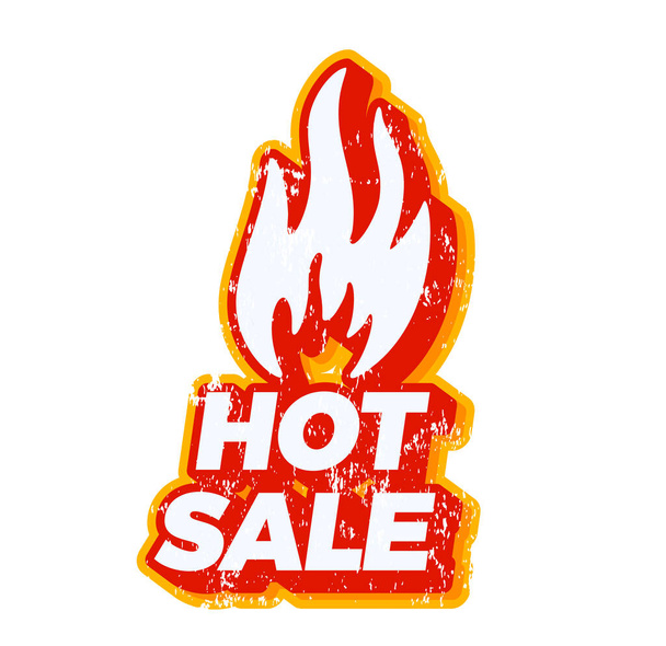 Hot summer sale fire icon. Vector illustration with typography text for big sales and texture - Вектор,изображение