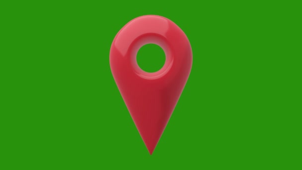 Izolovaný ukazatel červené mapy na zeleném pozadí. Obrázek 3D vykreslování. - Záběry, video