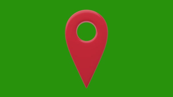 Yeşil arkaplanda izole edilmiş kırmızı harita işaretçisi. 3B resimleme. - Video, Çekim