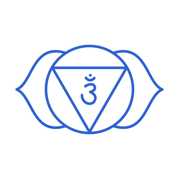 Ikona Ajna. Šestá čelní čakra. Třetí oko. Symbol modré čáry vektoru indigo. Sakrální znamení. Meditace - Vektor, obrázek