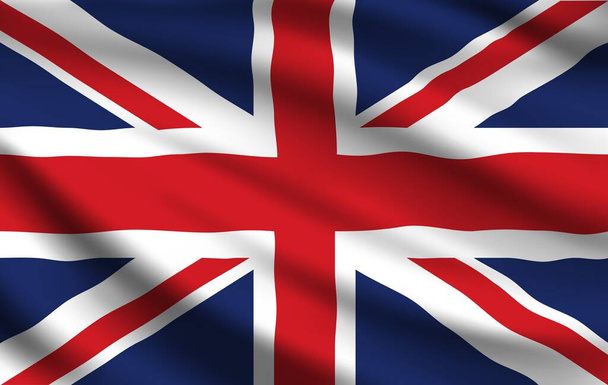 Drapeau du Royaume-Uni vecteur 3d de réaliste ondulant Union Jack. Bannière nationale du Royaume-Uni de Grande-Bretagne et d'Irlande du Nord avec des croix blanches et rouges sur fond bleu - Vecteur, image