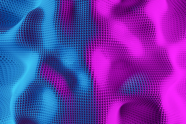 3D-Illustration blau-rosa bunten Hintergrund aus fließenden Stoff, glatt und weich. Technologie Geometrie Neon Hintergrund - Foto, Bild