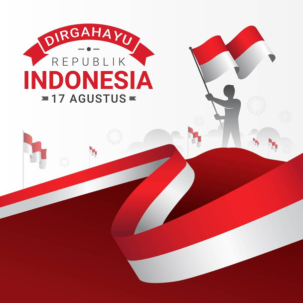 17 sierpnia Szczęśliwego Dnia Niepodległości Indonezji kartka z życzeniami. Obchody Dnia Narodowego Indonezji - Wektor, obraz