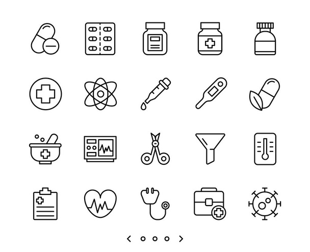 Hospital, médico y virus línea icono conjunto de vectores
 - Vector, imagen