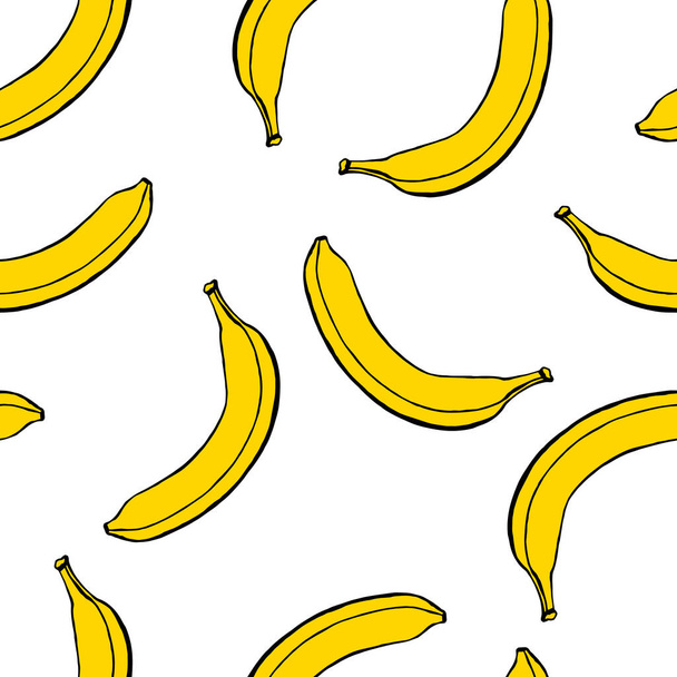 Seamless pattern with hand drawn fruits elements banana. Vegetarian wallpaper. For design packaging, textile, background, design postcards and posters. - Vektor, Bild