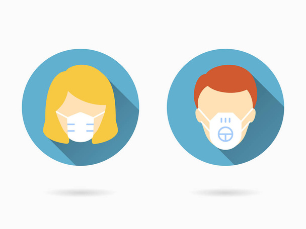 Medical face mask icon. Simple illustration with long shadow isolated for graphic and web design. - Wektor, obraz