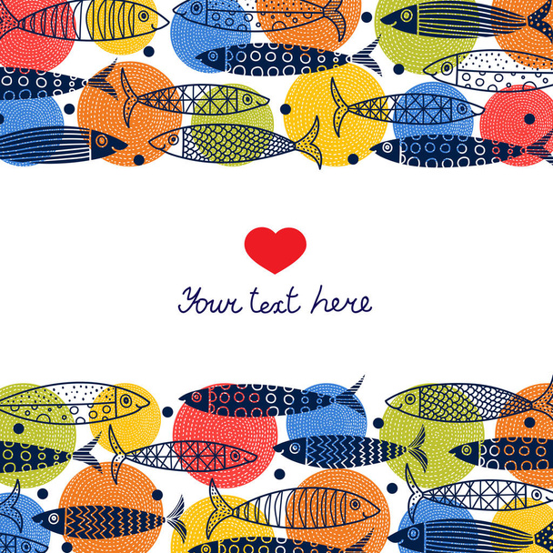 Vector seamless vertical border with fish. Cute sardines. - Vector, Image