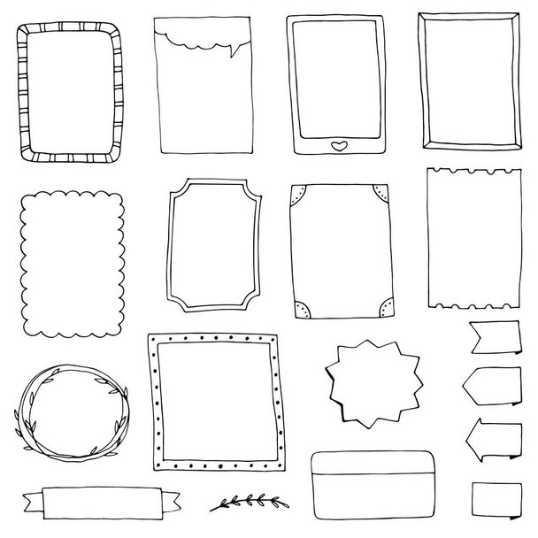 set of doodle frames for diary Set of hand-drawn outline frames - Photo, Image