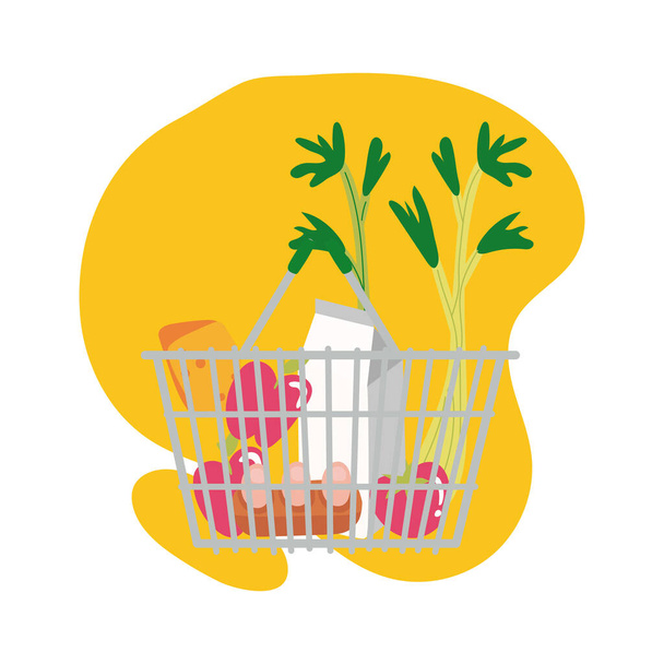 groceries in metalic basket block style - Vector, Image
