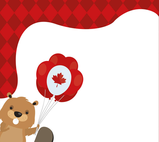 幸せなカナダの日ベクトルデザインの気球とカナダのビーバー - ベクター画像