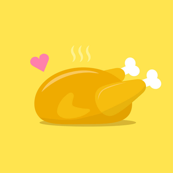 grilled chicken with love icon. Flat design chicken - Vector, Image