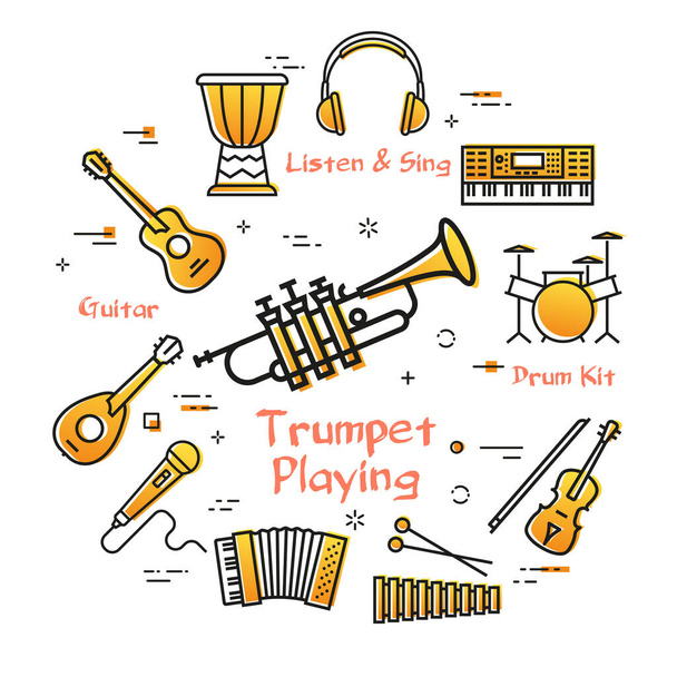 Bannière linéaire vectorielle pour la musique - lecture de trompette - Vecteur, image