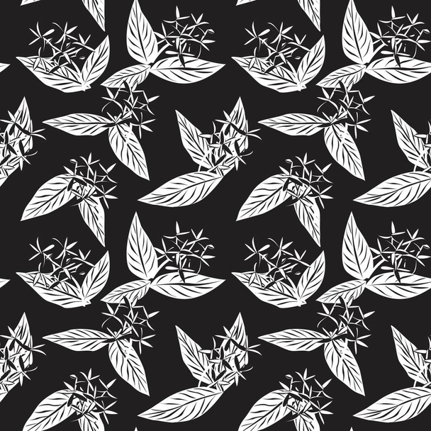 Czarno-biały botaniczny bezszwowy wzór liści tropikalnych tło nadaje się do druków mody, grafiki, tła i rzemiosła - Wektor, obraz
