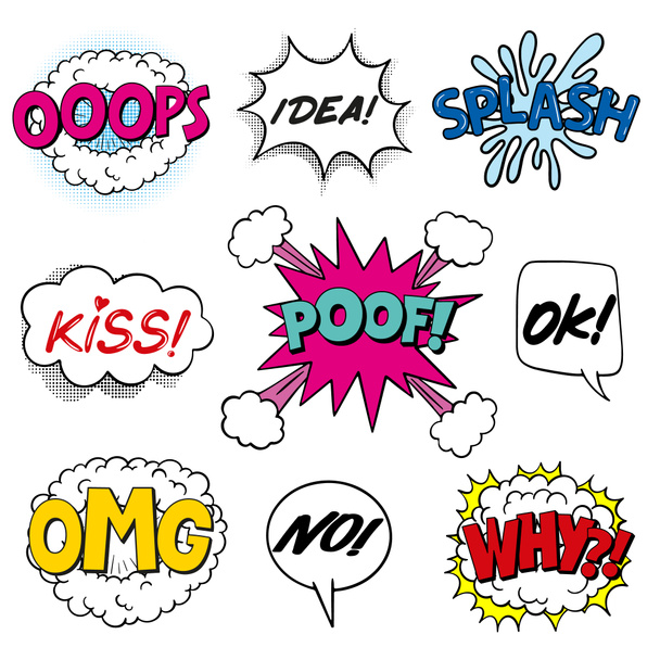 Komické zvukové efekty. Slovní bubliny s textovým zvukem. kreslený styl - Fotografie, Obrázek