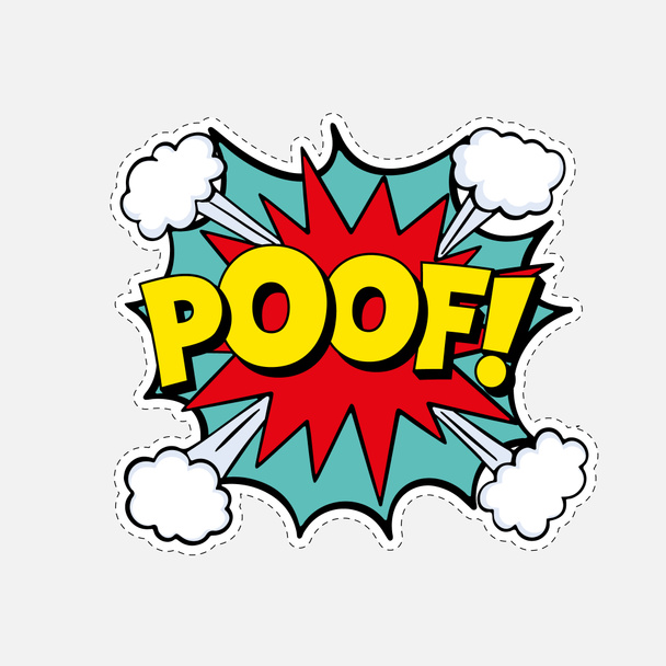 Постер коміксів з написом POOF в стилі поп-арт Рук малював комічні бульбашки мови з емоціями. Звукові ефекти Comic text - Фото, зображення