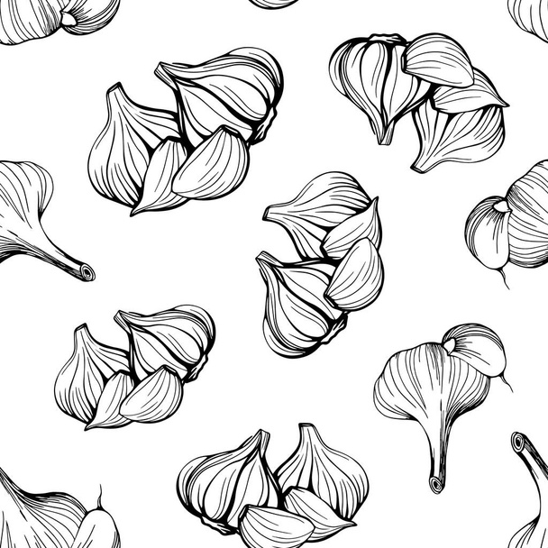  seamless pattern of garlic on a white background.A simple pattern of garlic. vector illustration in the Doodle style - Vector, Image