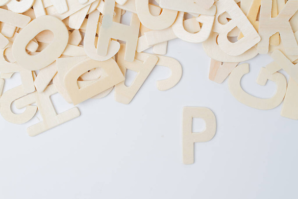 ABC english wood letters on white blackground - Фото, изображение