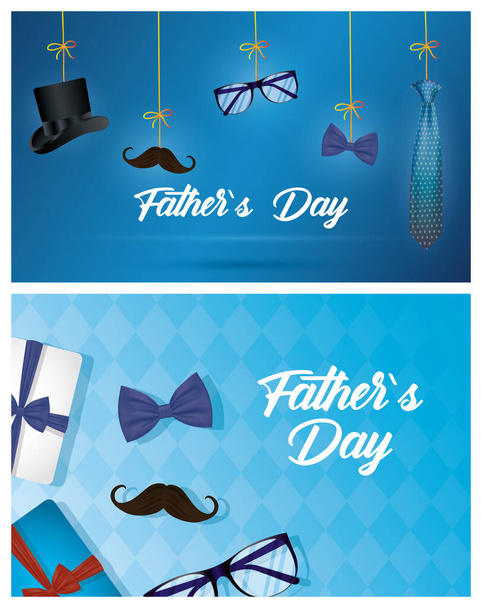 happy fathers day card with gentleman accessories hanging - Vector, Image