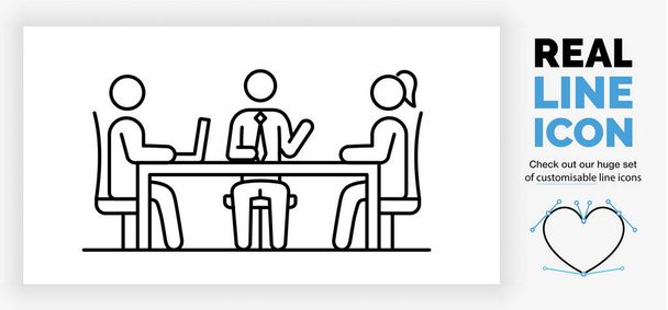ビジネス会議で男性と女性の棒の図の編集可能な実際のラインアイコン - ベクター画像
