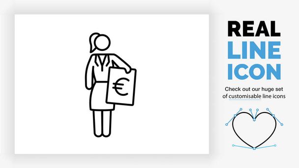Editable line icon of a business woman handing a file - Vector, Image