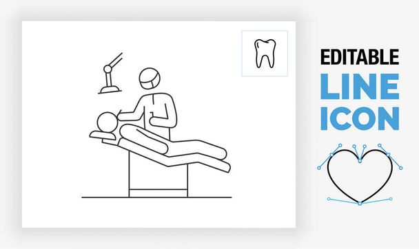 Editable line icon of a dentist and a patient - Vector, Image