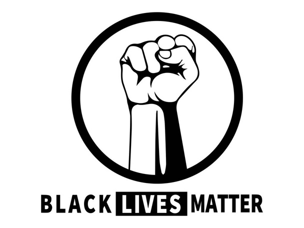Black Lives Matter. Schwarzweiß-Illustration, die BLM Fist in Circle mit Text darunter zeigt. EPS-Vektor  - Vektor, Bild